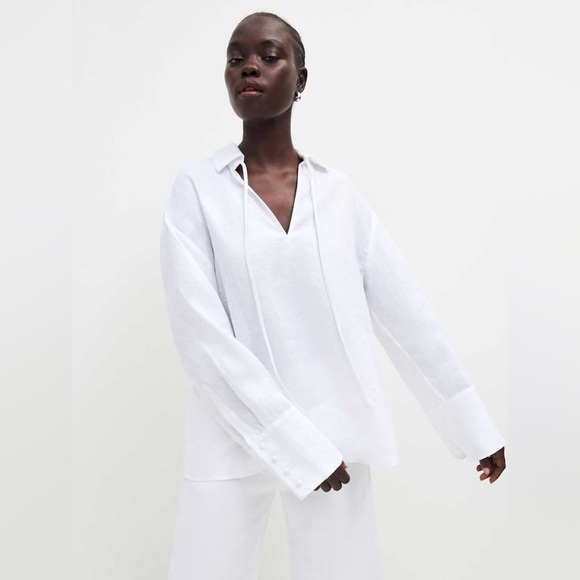 Reformation Gabriel Oversized 100% Linen Shirt In White Size Large - Picture 1 of 12